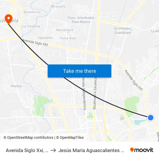 Avenida Siglo Xxi, 113 to Jesús María Aguascalientes Mexico map