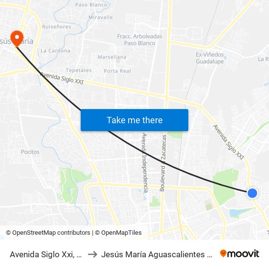 Avenida Siglo Xxi, 3104 to Jesús María Aguascalientes Mexico map