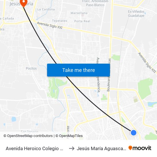Avenida Heroico Colegio Militar, 505a(505b) to Jesús María Aguascalientes Mexico map