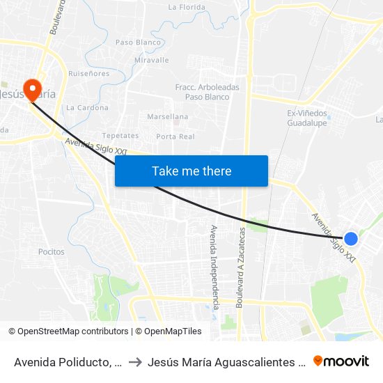 Avenida Poliducto, 408b to Jesús María Aguascalientes Mexico map