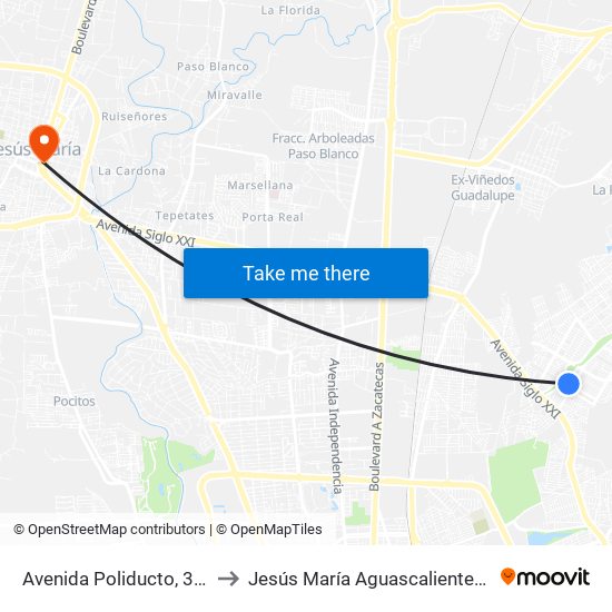 Avenida Poliducto, 317(Vd) to Jesús María Aguascalientes Mexico map