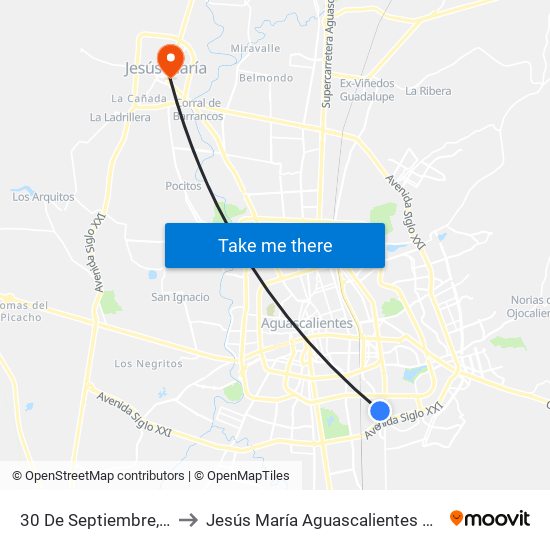 30 De Septiembre, 404 to Jesús María Aguascalientes Mexico map
