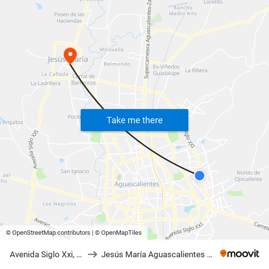 Avenida Siglo Xxi, 5103 to Jesús María Aguascalientes Mexico map