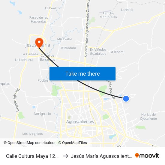 Calle Cultura Maya 122, 122_20 to Jesús María Aguascalientes Mexico map