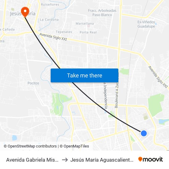 Avenida Gabriela Mistral, 508 to Jesús María Aguascalientes Mexico map