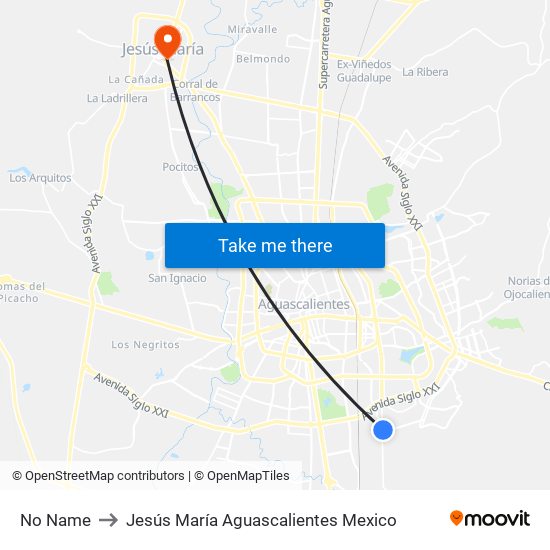 No Name to Jesús María Aguascalientes Mexico map