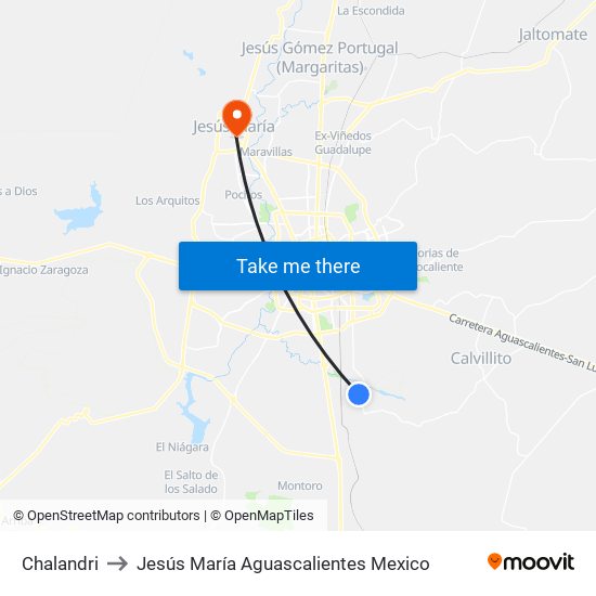 Chalandri to Jesús María Aguascalientes Mexico map