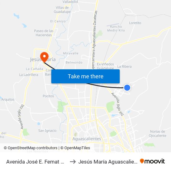 Avenida José E. Femat Gutiérrez, 710 to Jesús María Aguascalientes Mexico map