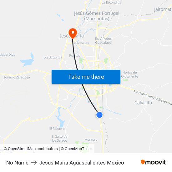 No Name to Jesús María Aguascalientes Mexico map