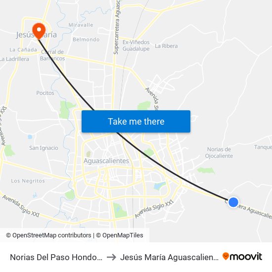Norias Del Paso Hondo Descenso to Jesús María Aguascalientes Mexico map