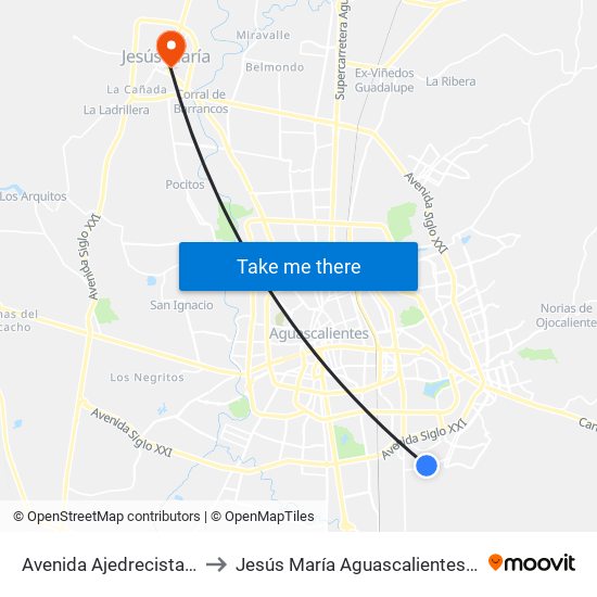 Avenida Ajedrecistas, 744 to Jesús María Aguascalientes Mexico map