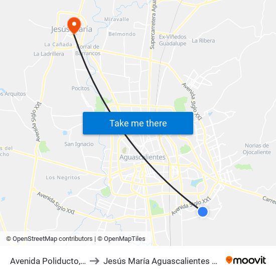 Avenida Poliducto, 609 to Jesús María Aguascalientes Mexico map