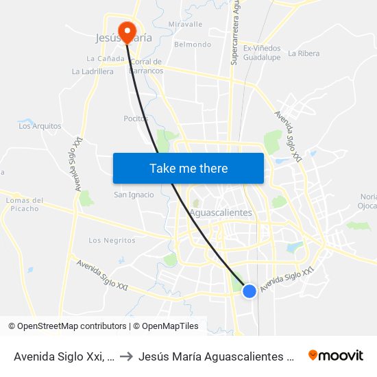 Avenida Siglo Xxi, 176 to Jesús María Aguascalientes Mexico map