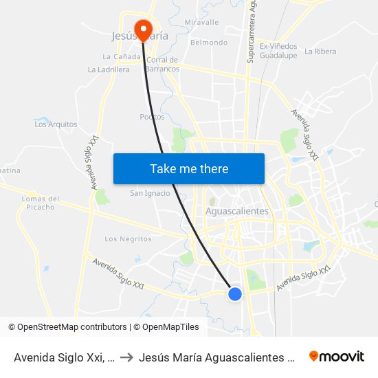 Avenida Siglo Xxi, 205 to Jesús María Aguascalientes Mexico map
