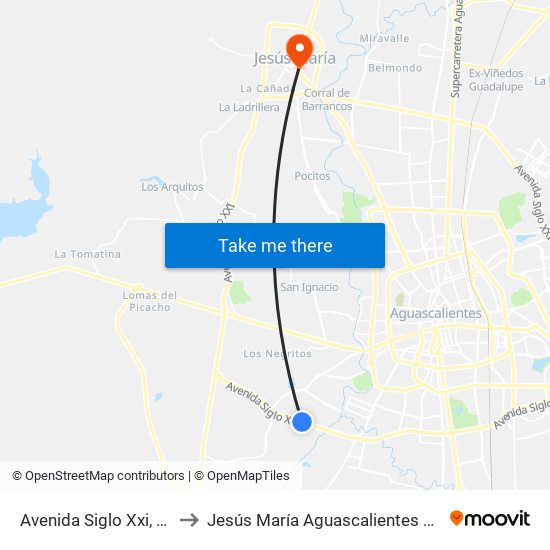 Avenida Siglo Xxi, 6955 to Jesús María Aguascalientes Mexico map