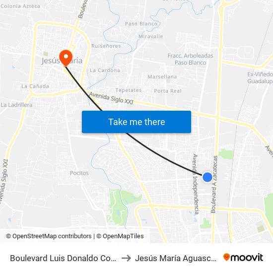 Boulevard Luis Donaldo Colosio Murrieta, 788 to Jesús María Aguascalientes Mexico map