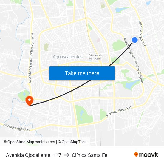 Avenida Ojocaliente, 117 to Clínica Santa Fe map