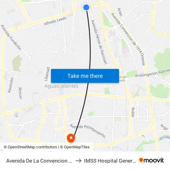 Avenida De La Convencion De 1914 Norte, 100 to IMSS Hospital General de Zona No 1 map