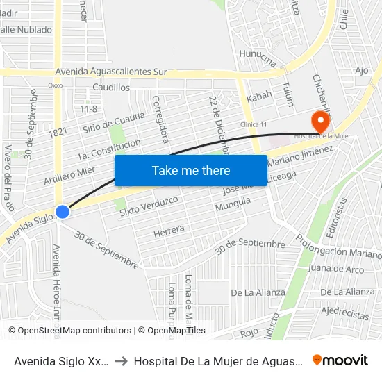 Avenida Siglo Xxi, 201 to Hospital De La Mujer de Aguascalientes map
