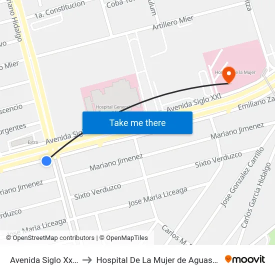 Avenida Siglo Xxi, 841 to Hospital De La Mujer de Aguascalientes map