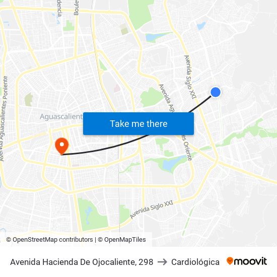 Avenida Hacienda De Ojocaliente, 298 to Cardiológica map