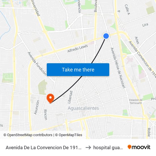 Avenida De La Convencion De 1914 Norte, 100 to hospital guadalupe map