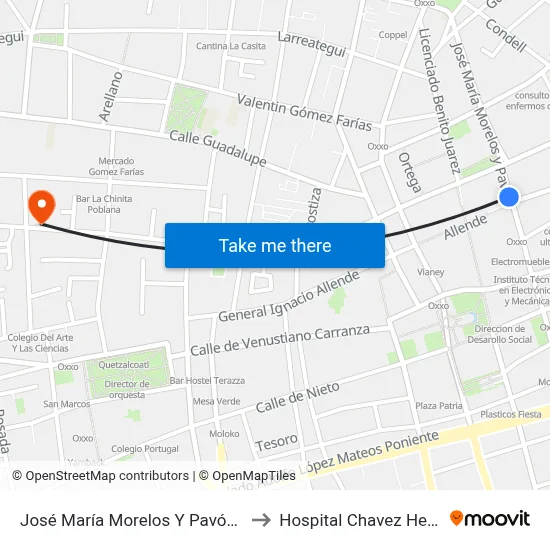 José María Morelos Y Pavón, 301 to Hospital Chavez Herrera map