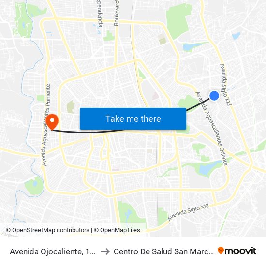 Avenida Ojocaliente, 117 to Centro De Salud San Marcos map