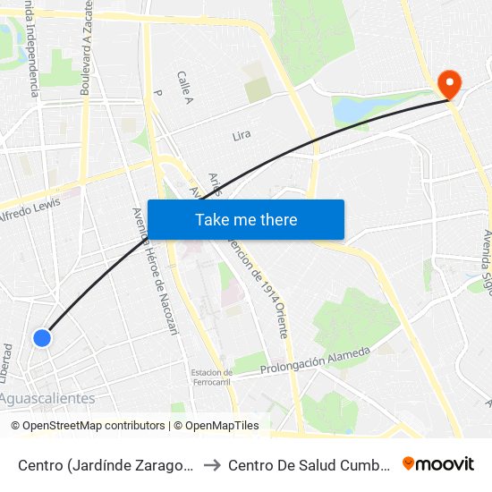 Centro (Jardínde Zaragoza) to Centro De Salud Cumbres map