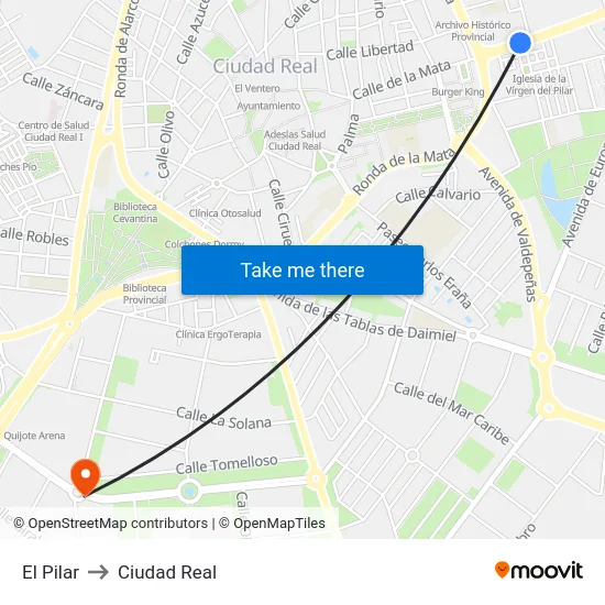El Pilar to Ciudad Real map