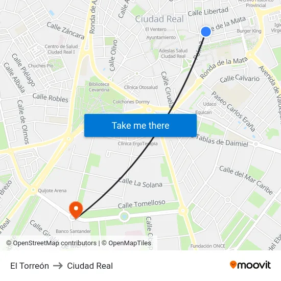 El Torreón to Ciudad Real map