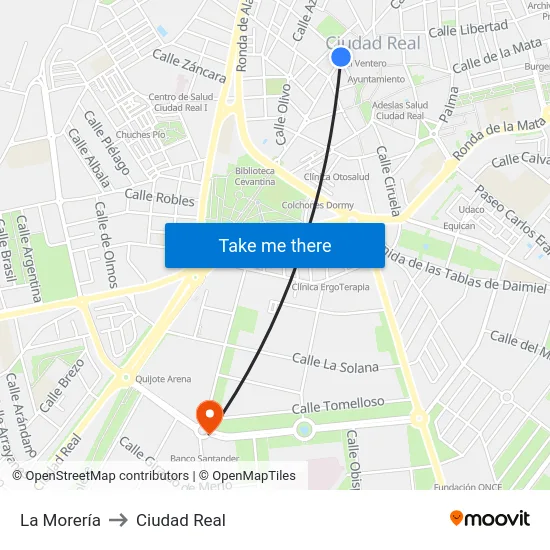 La Morería to Ciudad Real map