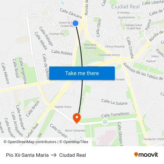 Pío Xii-Santa María to Ciudad Real map