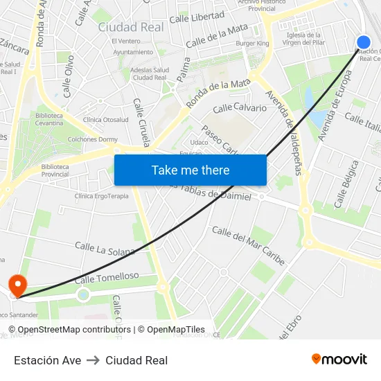 Estación Ave to Ciudad Real map