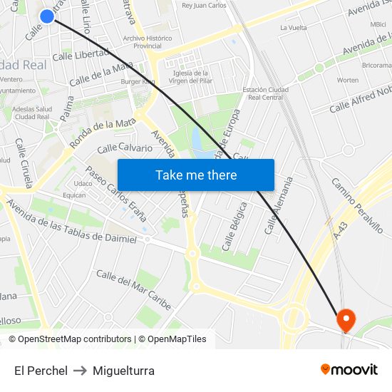 El Perchel to Miguelturra map