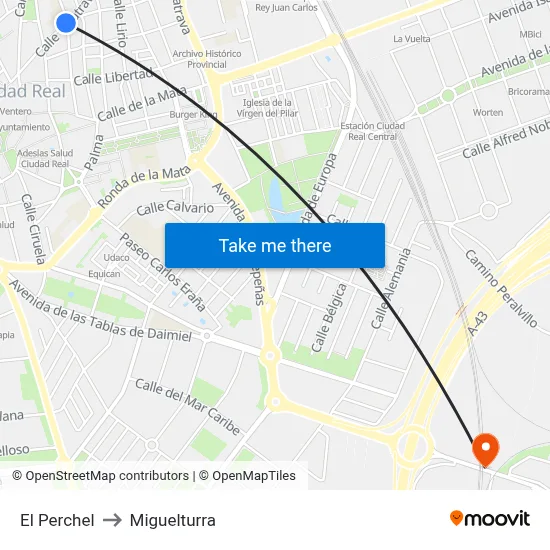 El Perchel to Miguelturra map