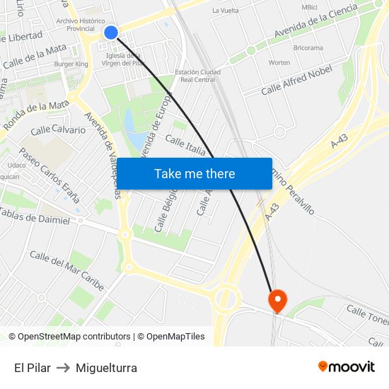 El Pilar to Miguelturra map