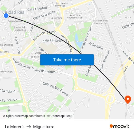 La Morería to Miguelturra map