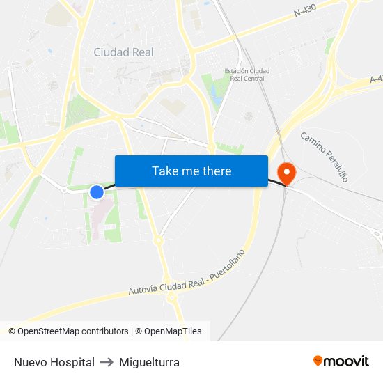 Nuevo Hospital to Miguelturra map