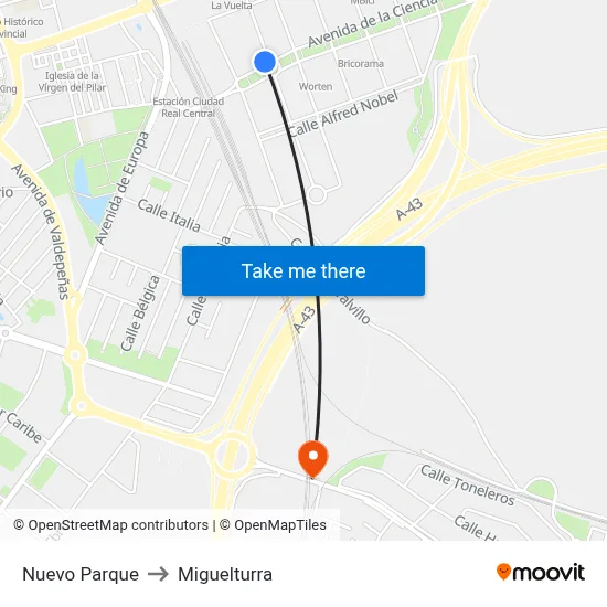 Nuevo Parque to Miguelturra map
