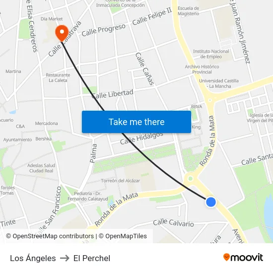 Los Ángeles to El Perchel map