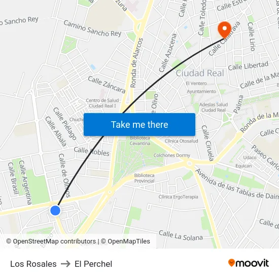 Los Rosales to El Perchel map