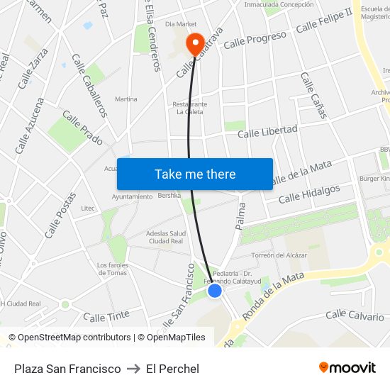 Plaza San Francisco to El Perchel map