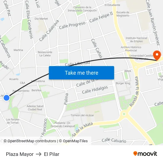 Plaza Mayor to El Pilar map