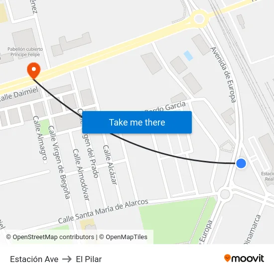Estación Ave to El Pilar map