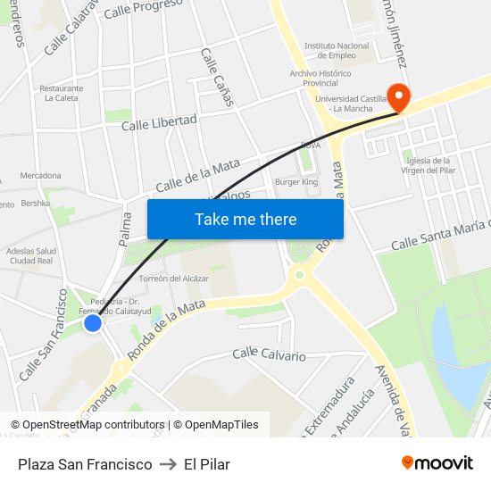 Plaza San Francisco to El Pilar map