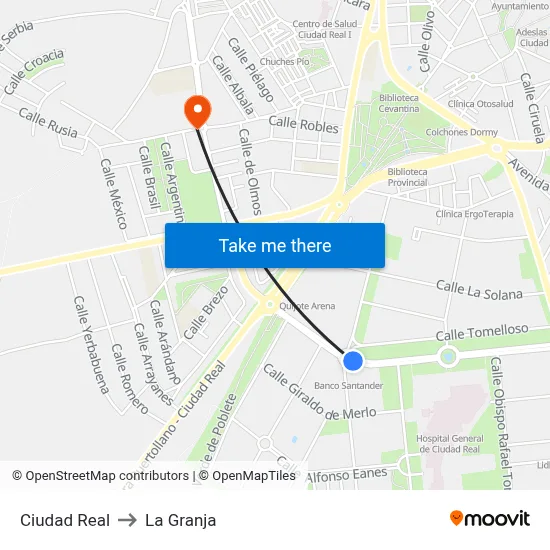 Ciudad Real to La Granja map