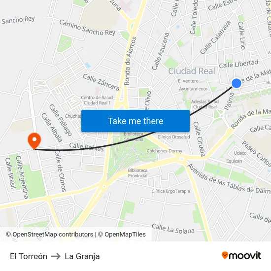 El Torreón to La Granja map