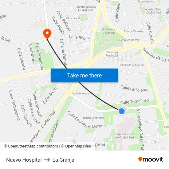 Nuevo Hospital to La Granja map