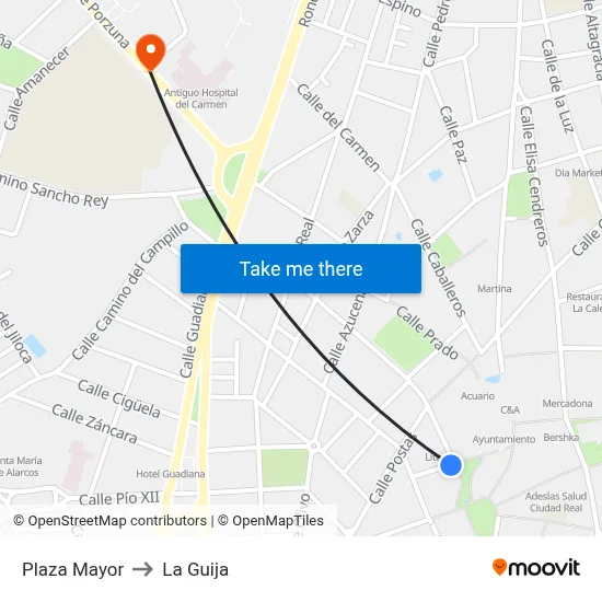 Plaza Mayor to La Guija map